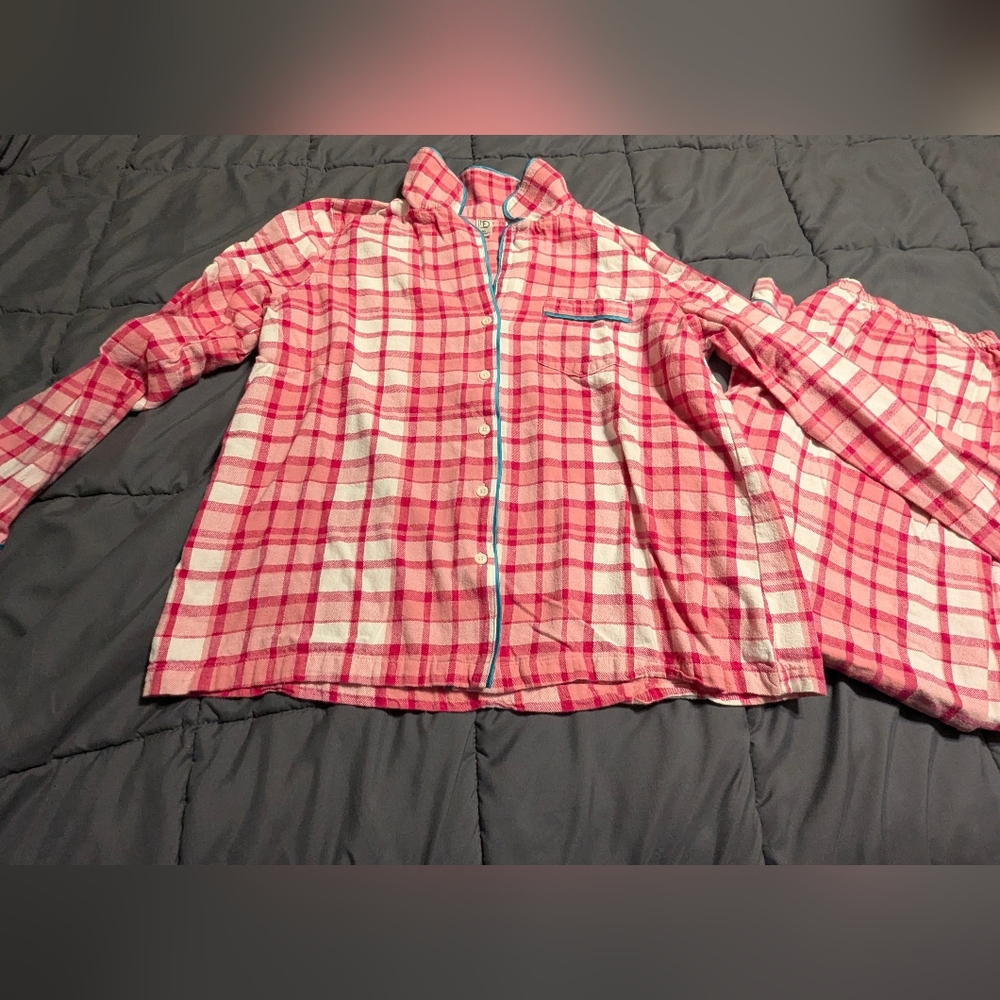 NEW DIRECTIONS Womens Pink and White button down Plaid Pajama Set size XL - Picture 9 of 15